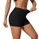 BIOECEUA Gym Shorts for Women, 3' High Waisted Tummy Control Booty Short, Stretch Slim Fit Short for Yoga Workout Dance Biker Black