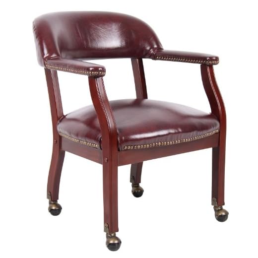 Boss Captain’s Chair In Burgundy Vinyl W/ Casters