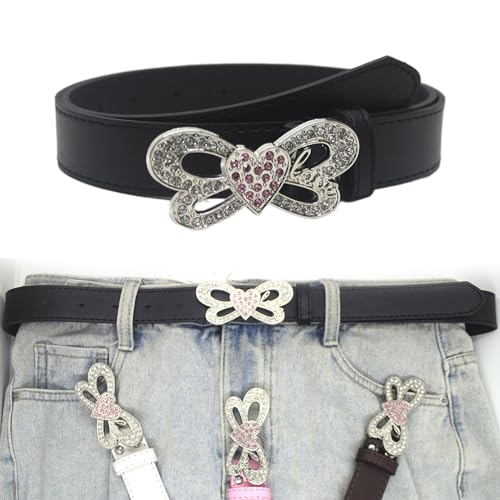 Shinning Rhinestone Waist Belts With Heart&Butterfly Buckle For Rock Fan Adjust Belt For Teens Female Jeans Skirt2