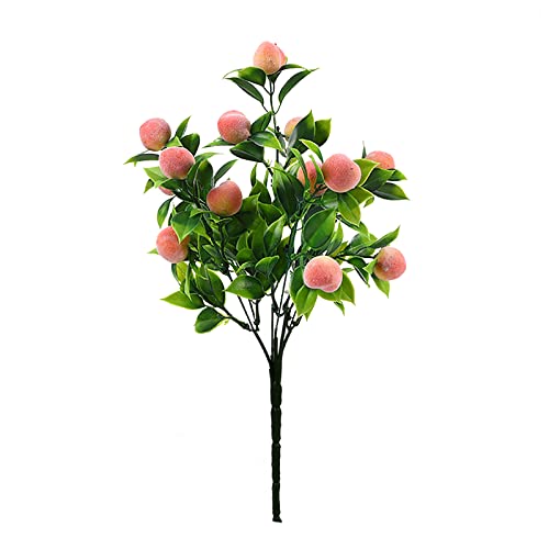 Sjdwdx 3 Pcs Artificial Peach Branches, 14.6 Inch Simulation Fruits Tree Stem Fake Fruit Branch With Green Leaves For Home Party Flower Arrangement Decor #TOP2