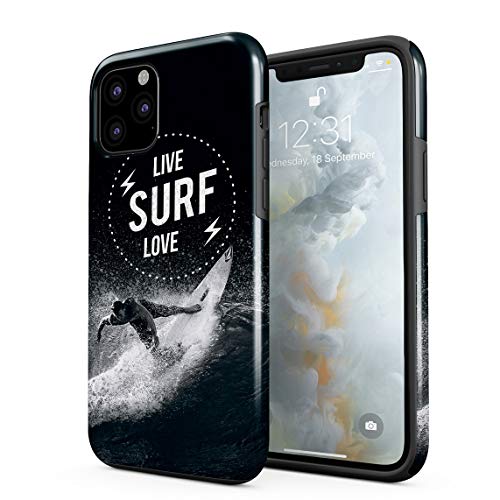 Funda para iPhone 11 Pro Man Surfing Waves On Coast California Tropical Live Surf Love Surf Resistente a los Golpes, Carcasa Dura de PC de 2 Capas + Funda Protectora de Diseño Híbrido de TPU
