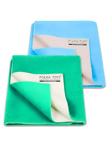 Image of POLKA TOTS Premium Waterproof Dry Sheet for New Born Baby | Extra Absorbent Bed-Cot Protector Mat | Water Proof Sheets for Kids Urine | Rubber Sheet for Adult & Toddlers | 50 x 70 CM S (Pack of 2)