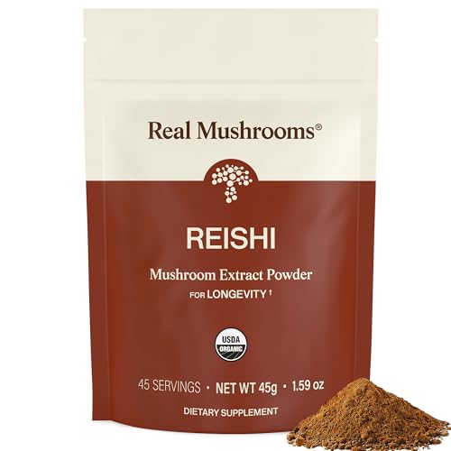Real Mushrooms Reishi Mushroom Powder - Handpicked Organic Mushroom Extracts - Red Reishi for Tranquil Daily Wellness with Verified Beta Glucans Vegan Non-GMO No Grain Fillers 45 Servings