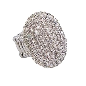 Aoxmas Women Adorable Crystal Rhinestones Oval Design Stretch Fashion Ring Shinning Silver Plated