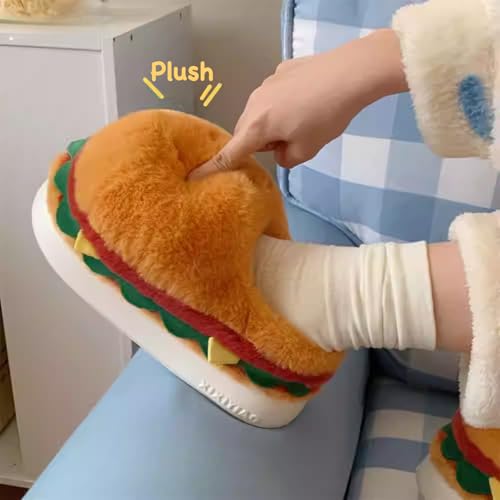 Fun Cute Burger Plush Slippers for Men & Women, Winter Warm Creative Fuzzy Couple Home Shoes4