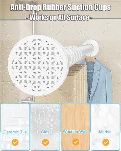 Barre de rideau de douche télescopique blanche et extensible sans perçage pour dressing