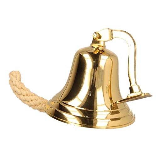 Trodat Schiffsglocke Ø125mm, Gold, Messing, klassisch oder modern-klassisch, Wandmontage, Gravurfläche 80x40mm, 3 Schriften, 13 cm hoch, 500g, 2mm Wandstärke, Dekoration, Veranda, Informationsschild