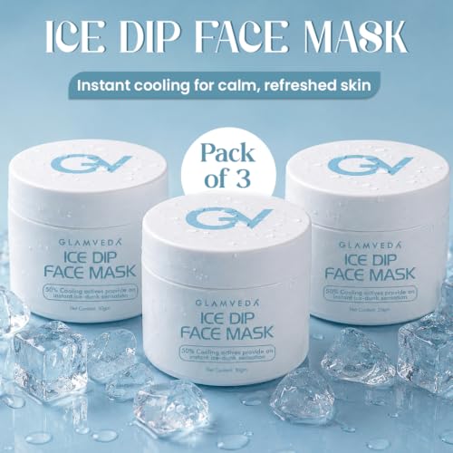 Image of Glamveda Hyaluronic acid Ice Dip Cooling Face Mask | Instant Ice-Dunk Sensation | For Instant Hydration, Skin Tightening & Pore Reduction| Boosts Collagen Production | Skin Brightening face Mask | 50g | Pack of 3