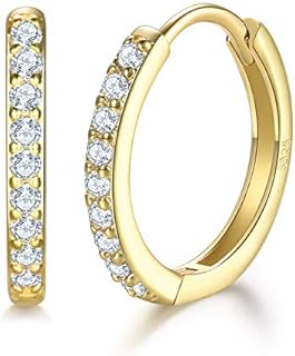 925 Sterling Silver Hoop Earrings ,12mm Hypoallergenic Huggie Small Hoop Earrings with AAA+ Cubic Zirconia for Women Girls, Sleepers Hoop Earrings in 3 Colors(Silver/Gold/Rose Gold)