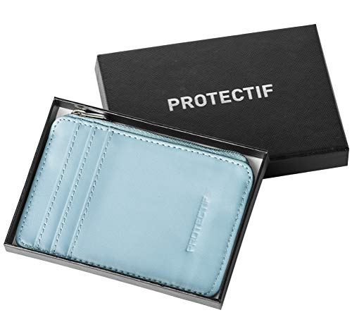 Rfid Blocking Sleeves Minimalist Front Pocket Leather Wallet For Women, Rfid Safe Sleeve Mini Slim Wallet Card Holder With Zipper And Id Window #TOP7