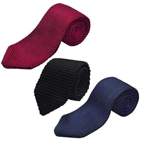 3 Peças de Gravata de Negócios Clássica Tecida Masculina Gravata Fina Fina Formal Gravata de Malha F