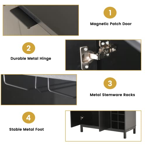 Recaceik Sideboard Buffet Cabinet, Modern Coffee Bar Cabinet Kitchen Storage Cabinet With Removable Wine Rack & Adjustable Shelf, 2 Doors Bar Buffet Sideboard For Living Room, Entryway, Kitchen #TOP4