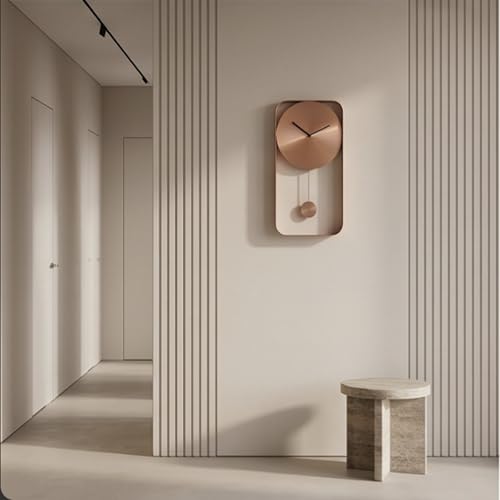 Image of The Artment your artistic apartment Rose Gold Mono Clock Modern Minimalist Wall Mounted Pendulum Clock, Brushed Metal Finish, Sculptural Luxury Decor for Living Room, Bedroom, Home & Office Interiors