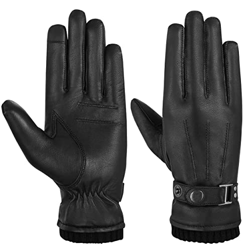 Hand Fellow Echtes Schaffell Damen Lederhandschuhe, Frauen Winterhandschuhe Fleece gefüttert Touchscreen Fahrhandschuhe, Modisch gerippt, 36