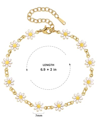 Cute Flower Bracelets for Women 18K Gold Plated Dainty Daisy Flower Chram Bracelet for Women4