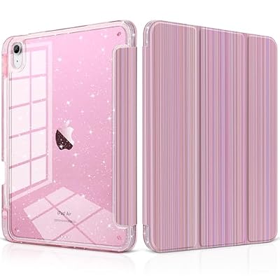 MEEgoodo for iPad Air 11 inch Case M4 2026/M3 2025/M2 2024, Case for iPad Air 5th/4th Gen 2022/2020, Glitter Tablet Cover with Clear Acrylic+Pencil Holder+Auto Wake/Sleep,Pink Yellow Slim Lines
