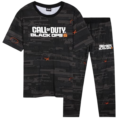 Call of Duty Pijama Hombre Algodon Cómodo Pijamas Divertidos Manga Corta Ropa de Dormir Negro Ops 6 Ideas Regalo Hombre (S, Negro)