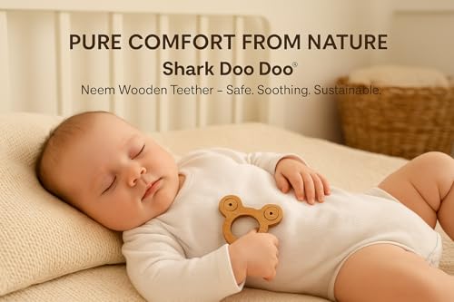 Image of Shark Doo Doo Neem Wood Baby Teether Combo (Mickey, Car, Ring & Stick) | Organic & Handcrafted | Chemical-Free, Antibacterial Teething Toy for Babies