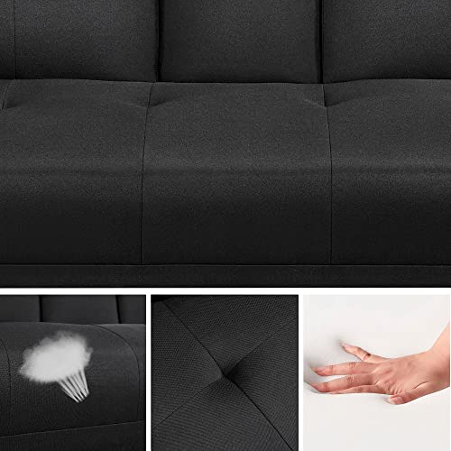 Yaheetech Schlafsofa für max. 3 Personen Gästebett Couch Sofa mit Schlaffunktion Tagesbett Bettsofa Schlafcouch Sofabett Polstersofa bis 350 kg belastbar schwarz