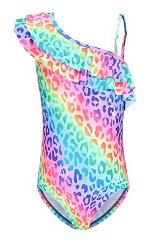 Image of Girls One Piece Swimsuits One Shoulder Ruffle Bathing Suit Kids Hawaiian Floral Swimwear 3-16 Years