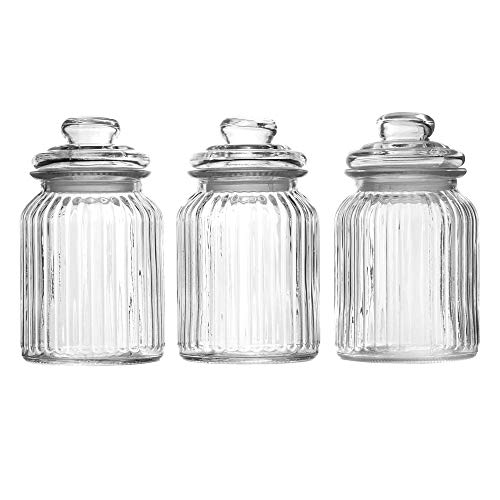 Maison & White Vintage Airtight Glass Jars - Set of 3 | Traditional Sweet Jar Storage Containers | Preserving Kitchen Jars | Ideal for Tea, Coffee & Sweets | M&W (990ml)