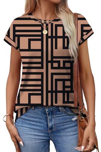 Image of Alaroo Womens Summer Tops Short Sleeve Shirts Crew Neck Cute Trendy Tunic Blouses (S-3XL)