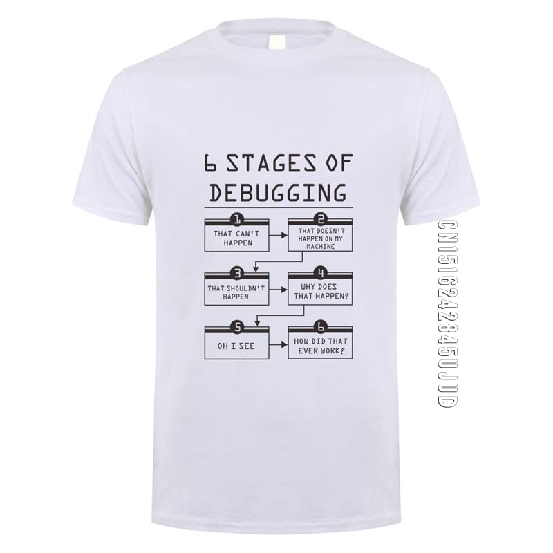 Generic6 Stages of Debugging T Shirts Men Cotton O-neck Short Sleeve Tops Tee Bug Coding Computer Programmer Man T-shirt