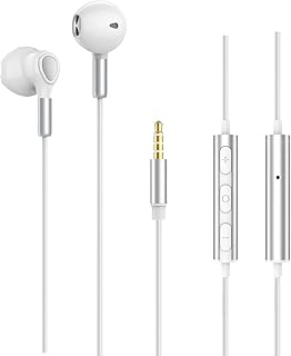 Laza-Vally【グレードアップ版ダイナミック型ドライバ搭載＆高感度MEMSマイク内蔵】3.5㎜有線イヤホン PCイヤホン HIFI音質 CTIA規格４極ステレオ有線イヤホン 音漏れ防止 リモコン付き 3.5MMイヤホンジャック対応「白」