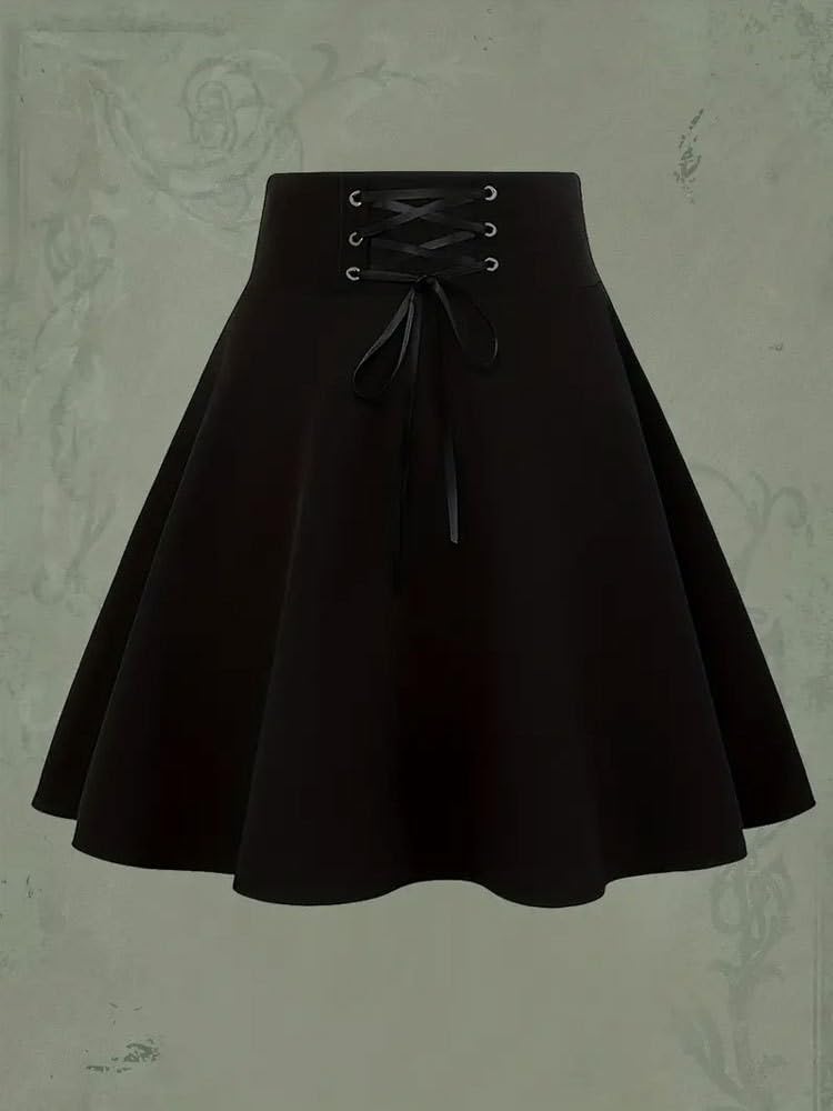 LUKX Rock Damen,Damen Minirock Schwarz Elastic High Waist Strick Spitze Bis Faltenrock Mode A-Line Schaukel Gerafft Herbst Winter Gothic Kurzrock Für Mädchen Damen