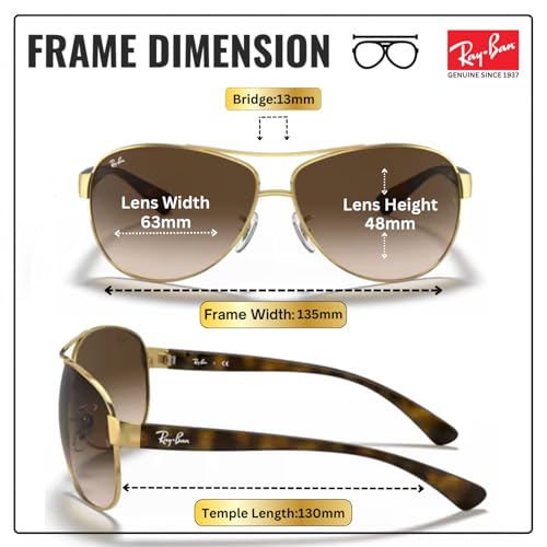 Image of Ray-Ban RB3386 Pilot Shaped Sunglasses for Men with Official RAYBAN Eyewear Kit