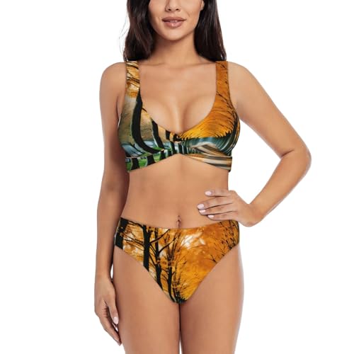Maillot de bain deux pièces confortable motif feuilles d'automne galbant