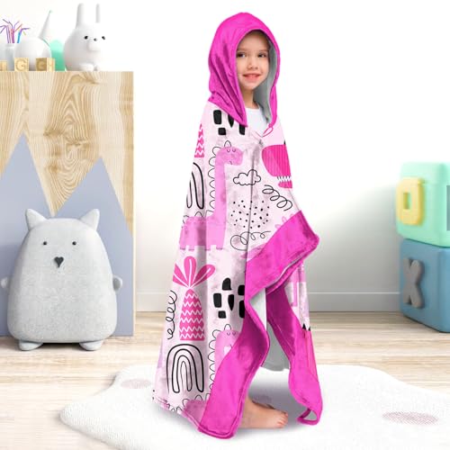 Image of Dinosaur Girls Beach Towel with Hoodie for Kids Toddlers Age 4-8, Pink Bath Towels Shower Wrap for Girls, Hooded Poncho Beach Blanket for Pool Swimming Cute Wearable Bath Towel for Child