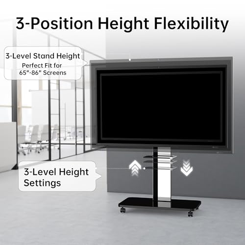 Image of Horion Mobile TV Stand for 65-86 Inch Television and Smart Board, TV Cart with Adjustable Shelf and Locking Wheels, for 65in, 70in, 75in, 85in LED, LCD, OLED Flat Curved TVs Office Living Room HK76