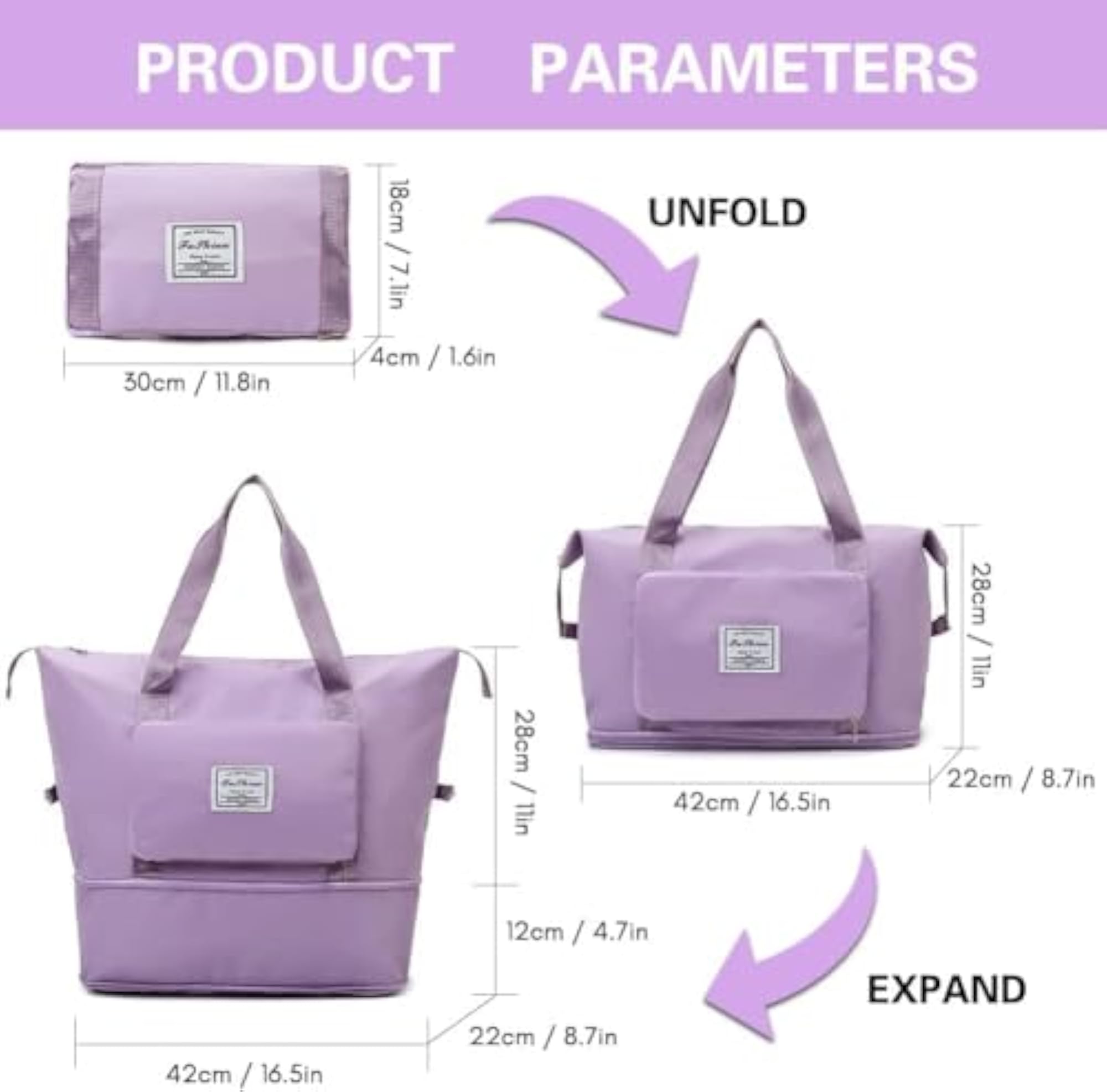 Nylon 41 Liter Expandable Travel Bags for Women