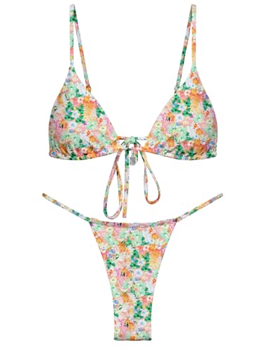Image of OWICA Women's Sexy Triangle Bikini Sets Cheeky Thong Swimsuit Adjustable Spaghetti Straps Bathing Suit