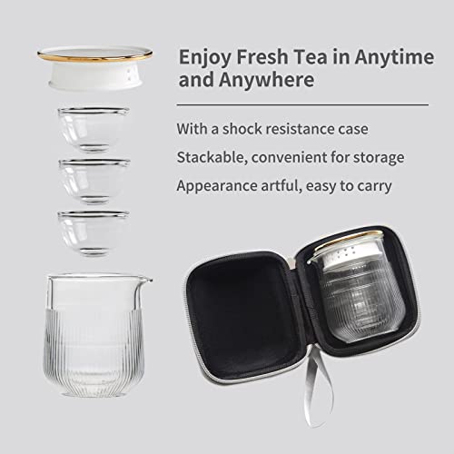 Wonder Nest Glass Tea Set - Travel Teapot Set With Tea Cups Tea Towel, Chinese Gongfu Tea Set For Loose Leaf Tea, All In One Portable Case For Travel Camping Picnic Home Office Or Gifting #TOP1