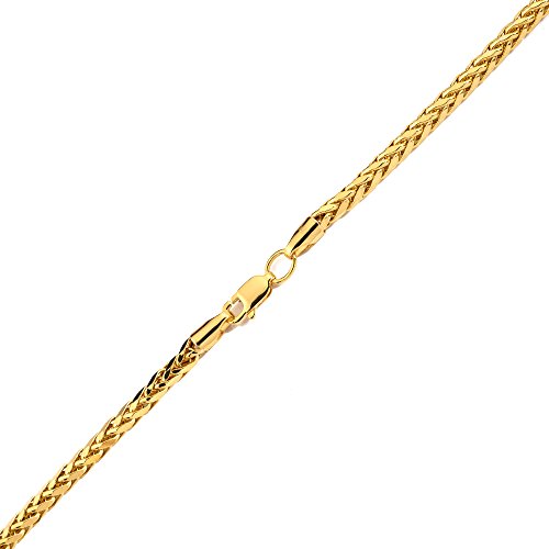 Lovebling 10K Yellow Gold 3Mm 20" Wheat, Palm Chain Necklace With Lobster Lock #TOP1