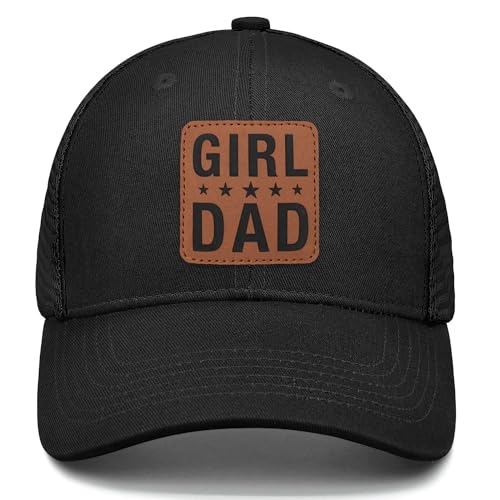 Girl Father Daddy Dad hat Fathers Day Birthday Cap Gifts for Papa Dad from Daughter Son Black Trucker Leather Patch Dad Hats