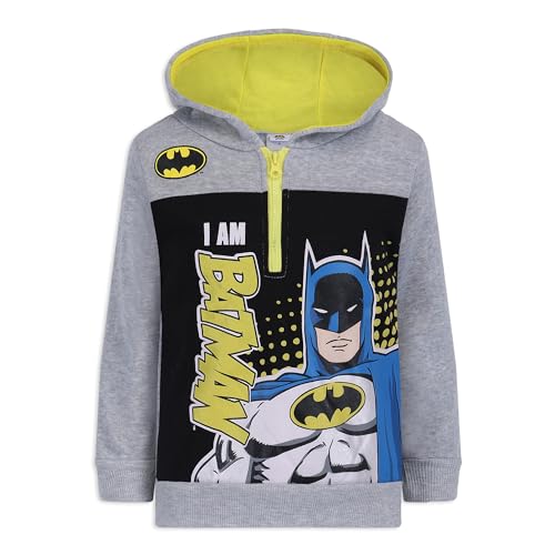 Warner Bros. Batman Boy Half Zip Up Hoodie for Toddlers and Little Kids – Grey/Black