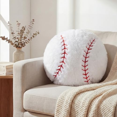 Juexica 18 Inch Baseball Pillow for Boys Room Soft Plush Baseball Decorative Pillow Sports Theme Bedroom Decor for Kids Playroom Sofa Bed