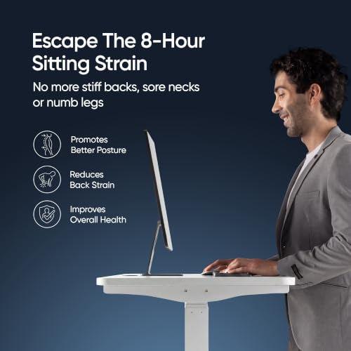 Image of Frido ErgoLuxe Electric Standing Desk, Height Adjustable Sit Stand Desk with Dual Motor, 3 Programmable Height Button & 120kg Capacity, Workstation for Home Office, Study, Gaming | Wide- White