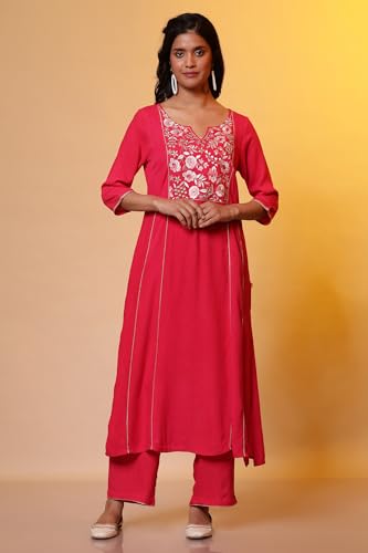 Image of Aurelia Women's Pink Metallic Embroidered Kurta and Palazzo Co-ord Set