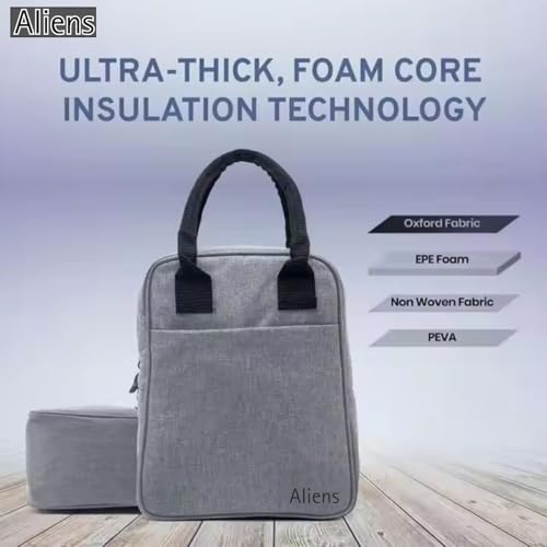 Image of Aliens Insulated Lunch /Tiffin /Travel /Storage Bag, Water-Repellent, Keeps Hot and Cold Lunch Box for Unisex - Office, Travel, School, College and Picnic Lunch Box & Bottle Pouch-Grey