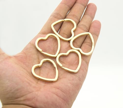 12pcs Creative Key Ring Keychain Heart Shape Golden Metal Flat Split Key Holder Chains Rings Crafts DIY for Home Car Tag Office Organization Lanyards Keys Attachment Gift