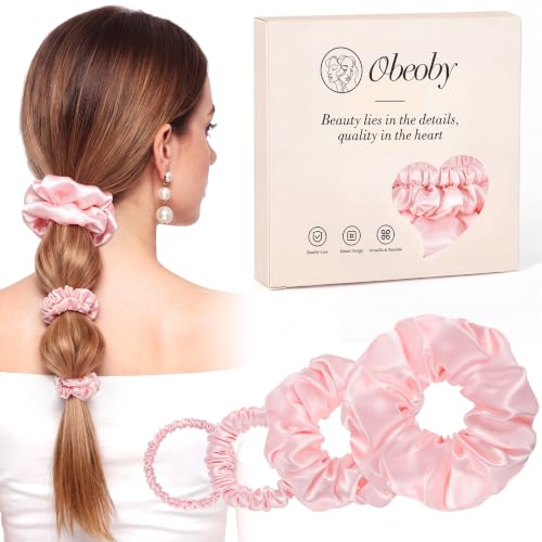 Assorted Silk Scrunchies Pink Hair Ties for Women Hair Sleep, 19 Momme