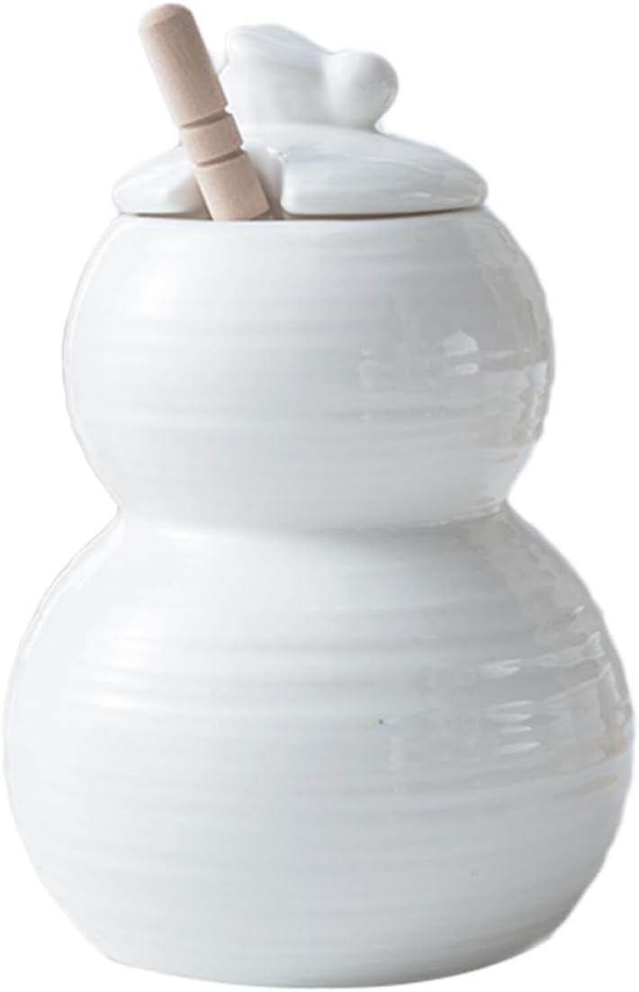 Hemoton Ceramic Honey Jar with Wood Honey Spoon White Embossed Insect Pattern for Kitchen and Dining