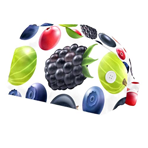 Dony Lot de 2 bonnets de travail avec bouton en coton réglable pour homme et femme, taille unique - Fruit Strawberry Blueberry Cover
