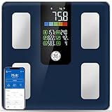 GE Bascula de Baño Inteligente, Digital Bascula Grasa Corporal y Muscular con Pantalla Grande 14 Medidas Corporales IMC con APP Bluetooth Balanza Peso Corporal Alta Precisión 220 kg Azul Oscuro