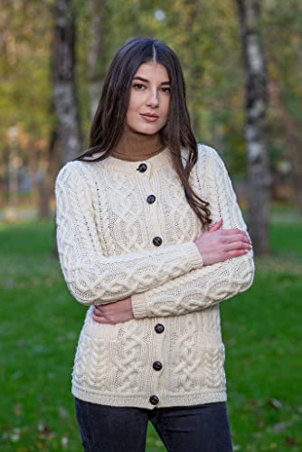 SAOL 100% Merino Wool Ladies Irish Buttons Knit Cardigan Lumber Jacket with Pockets3