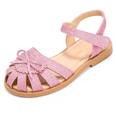 PANDANINJIA Vicky Girls Sandals Toddler/Little Kid Closed-Toe T Strap Flats Dress Sandals Summer Shoes
